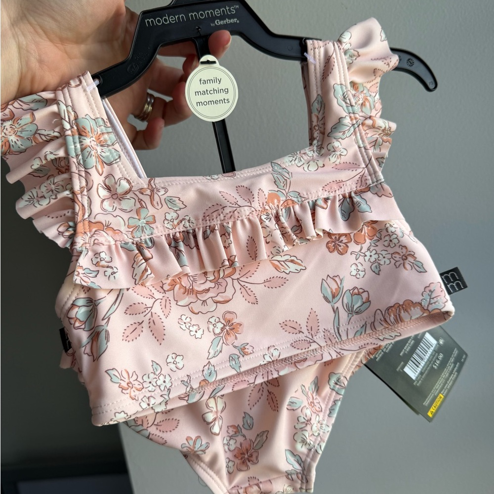 Modern Moments Pink Floral Kids Bikini